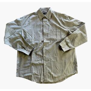 Jasso Elba Men’s Green Long Sleeve Button Up Shirt Checkered Large 100% Cotton